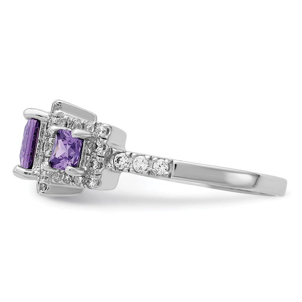 Sterlingsilber Rhodiniert Lila Quadratisch Zirkonia Ring