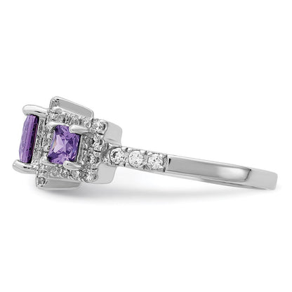 Sterlingsilber Rhodiniert Lila Quadratisch Zirkonia Ring