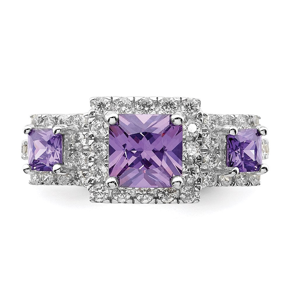 Sterlingsilber Rhodiniert Lila Quadratisch Zirkonia Ring