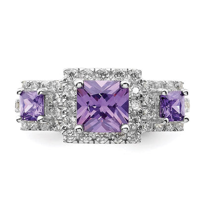 Sterlingsilber Rhodiniert Lila Quadratisch Zirkonia Ring