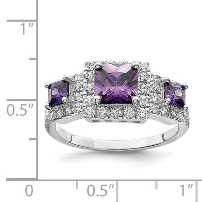 Sterlingsilber Rhodiniert Lila Quadratisch Zirkonia Ring