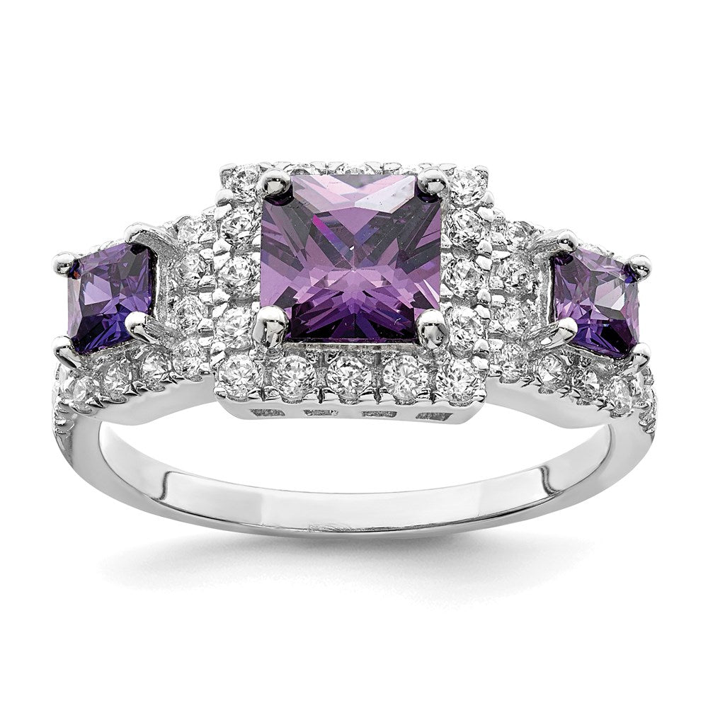 Sterlingsilber Rhodiniert Lila Quadratisch Zirkonia Ring