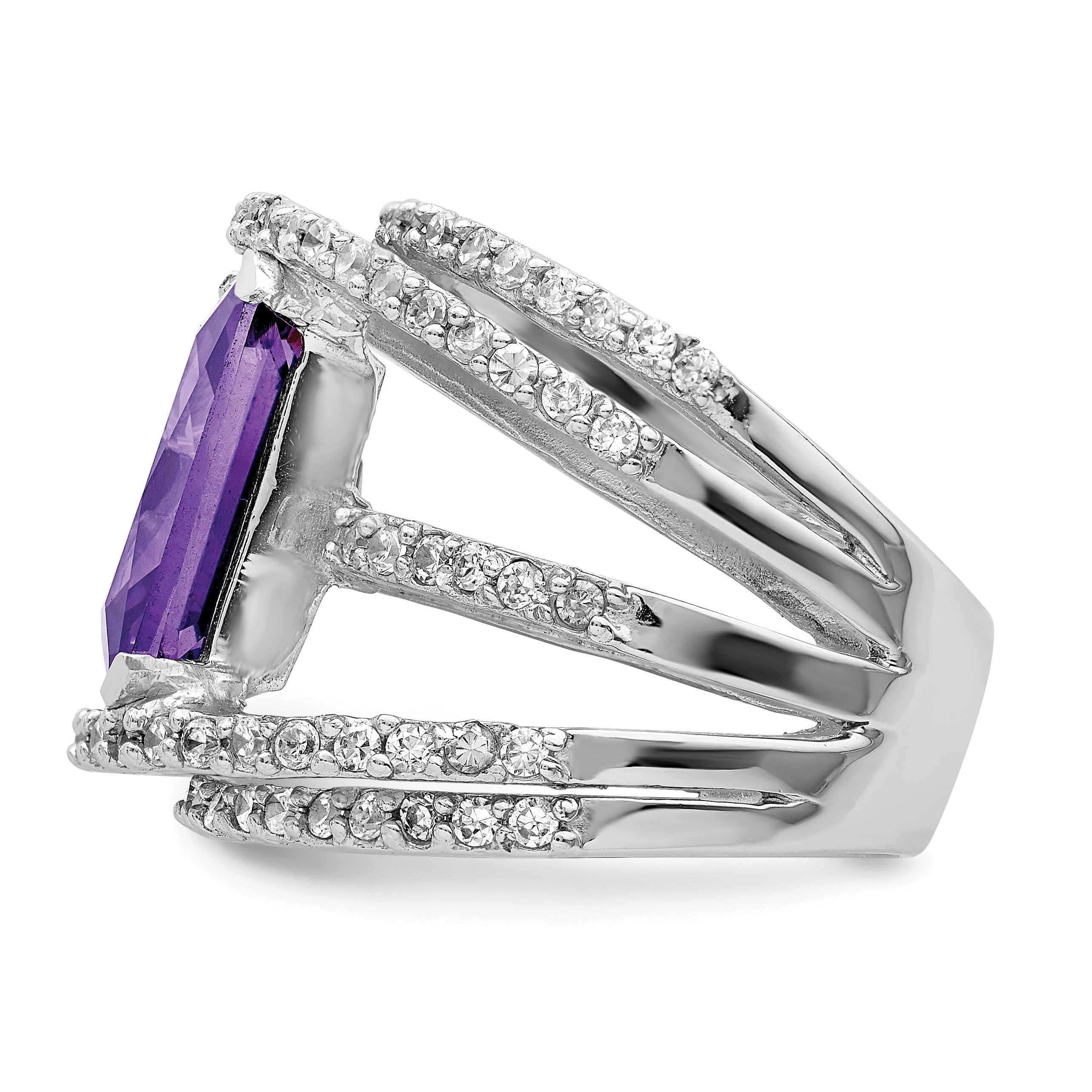 Sterlingsilber Rhodiniert Lila & Klar Zirkonia Ring