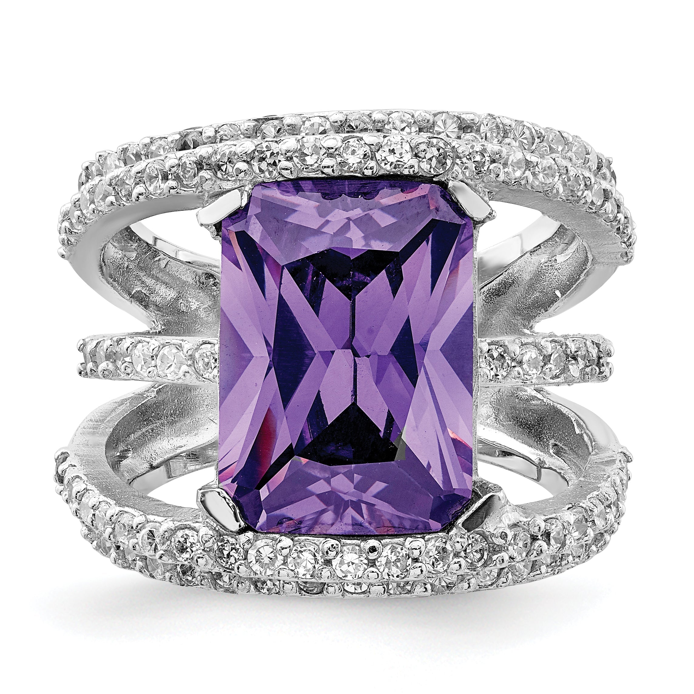 Sterlingsilber Rhodiniert Lila & Klar Zirkonia Ring