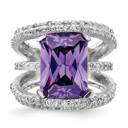 Sterlingsilber Rhodiniert Lila & Klar Zirkonia Ring