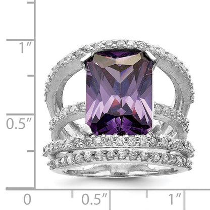 Sterlingsilber Rhodiniert Lila & Klar Zirkonia Ring
