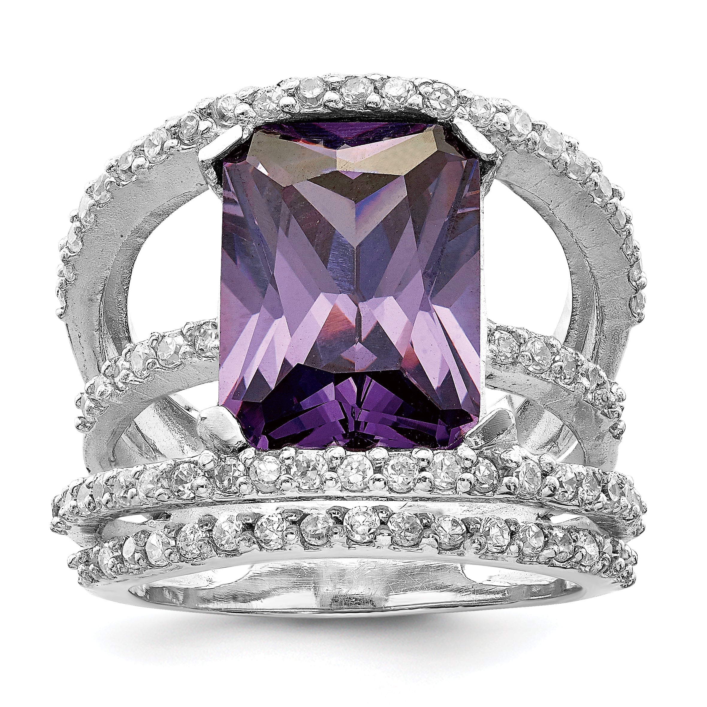 Sterlingsilber Rhodiniert Lila & Klar Zirkonia Ring