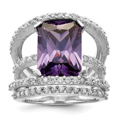 Sterlingsilber Rhodiniert Lila & Klar Zirkonia Ring