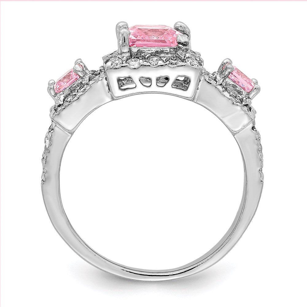 Sterlingsilber Rhodiniert Rosa Quadratisch Zirkonia Ring