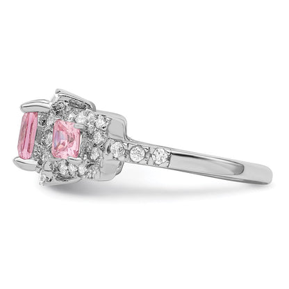 Sterlingsilber Rhodiniert Rosa Quadratisch Zirkonia Ring