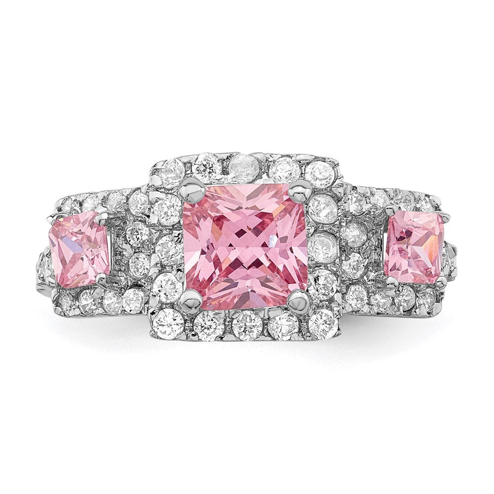 Sterlingsilber Rhodiniert Rosa Quadratisch Zirkonia Ring