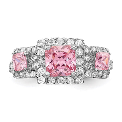 Sterlingsilber Rhodiniert Rosa Quadratisch Zirkonia Ring