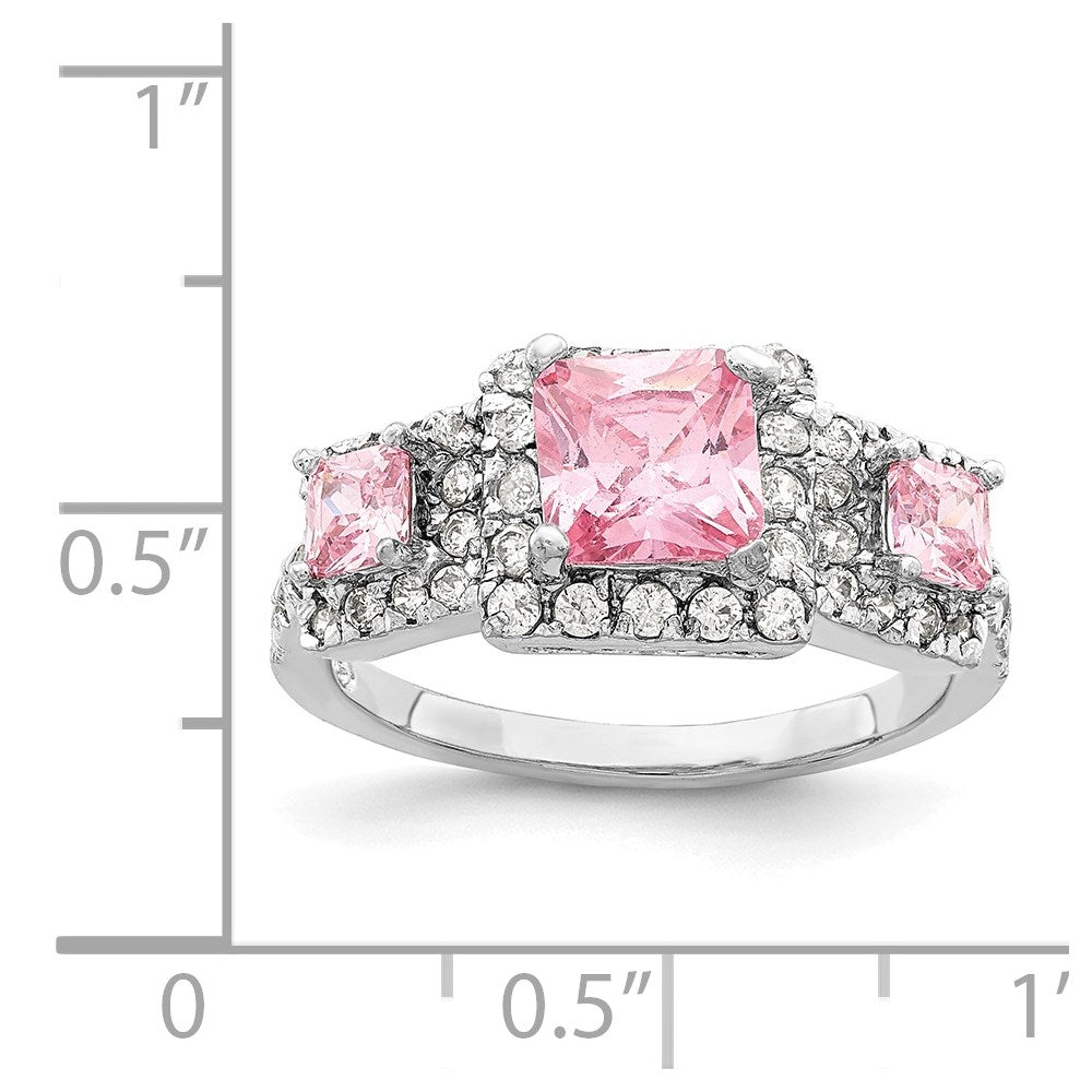Sterlingsilber Rhodiniert Rosa Quadratisch Zirkonia Ring