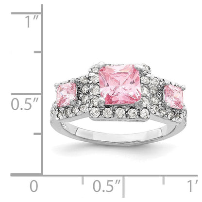 Sterlingsilber Rhodiniert Rosa Quadratisch Zirkonia Ring