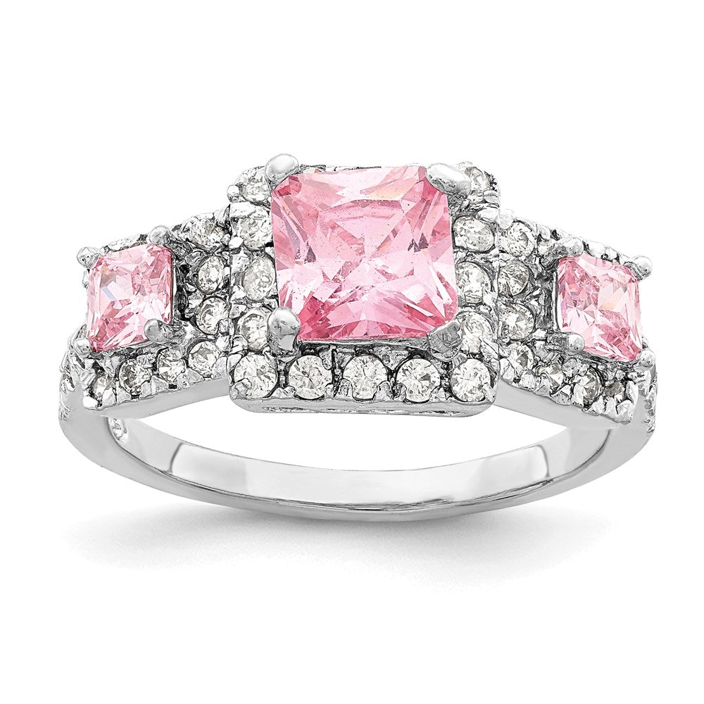 Sterlingsilber Rhodiniert Rosa Quadratisch Zirkonia Ring