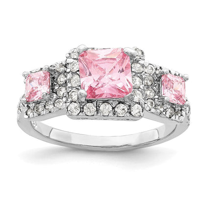Sterlingsilber Rhodiniert Rosa Quadratisch Zirkonia Ring