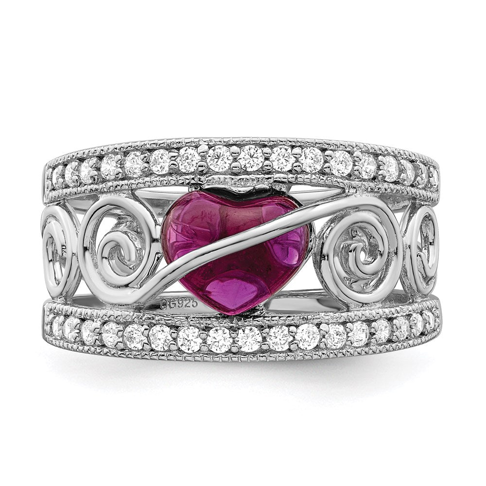 Sterlingsilber Rhodiniert Rot Herz Zirkonia & Klar Ring (size 7 Nur)