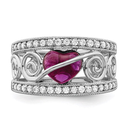 Sterlingsilber Rhodiniert Rot Herz Zirkonia & Klar Ring (size 7 Nur)