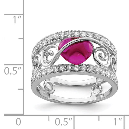 Sterlingsilber Rhodiniert Rot Herz Zirkonia & Klar Ring (size 7 Nur)