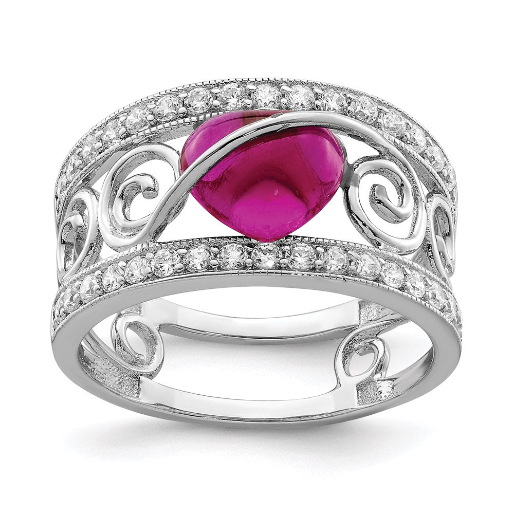 Sterlingsilber Rhodiniert Rot Herz Zirkonia & Klar Ring (size 7 Nur)