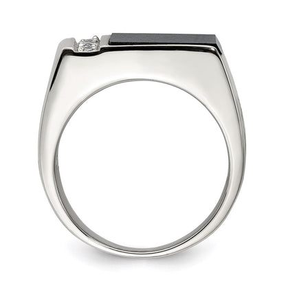 Sterlingsilber Rhodiniert Onyx & Zirkonia Ring