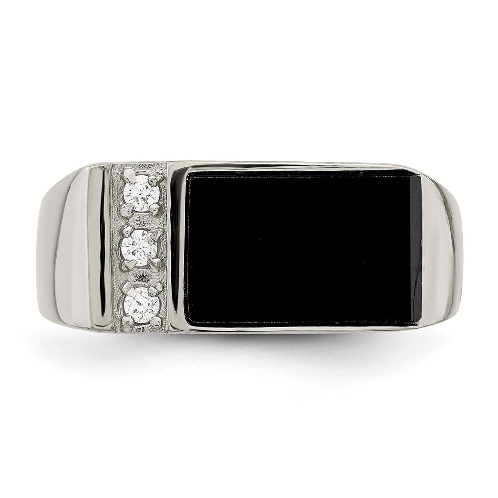 Sterlingsilber Rhodiniert Onyx & Zirkonia Ring
