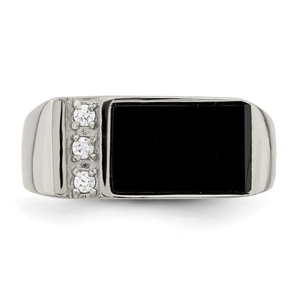 Sterlingsilber Rhodiniert Onyx & Zirkonia Ring