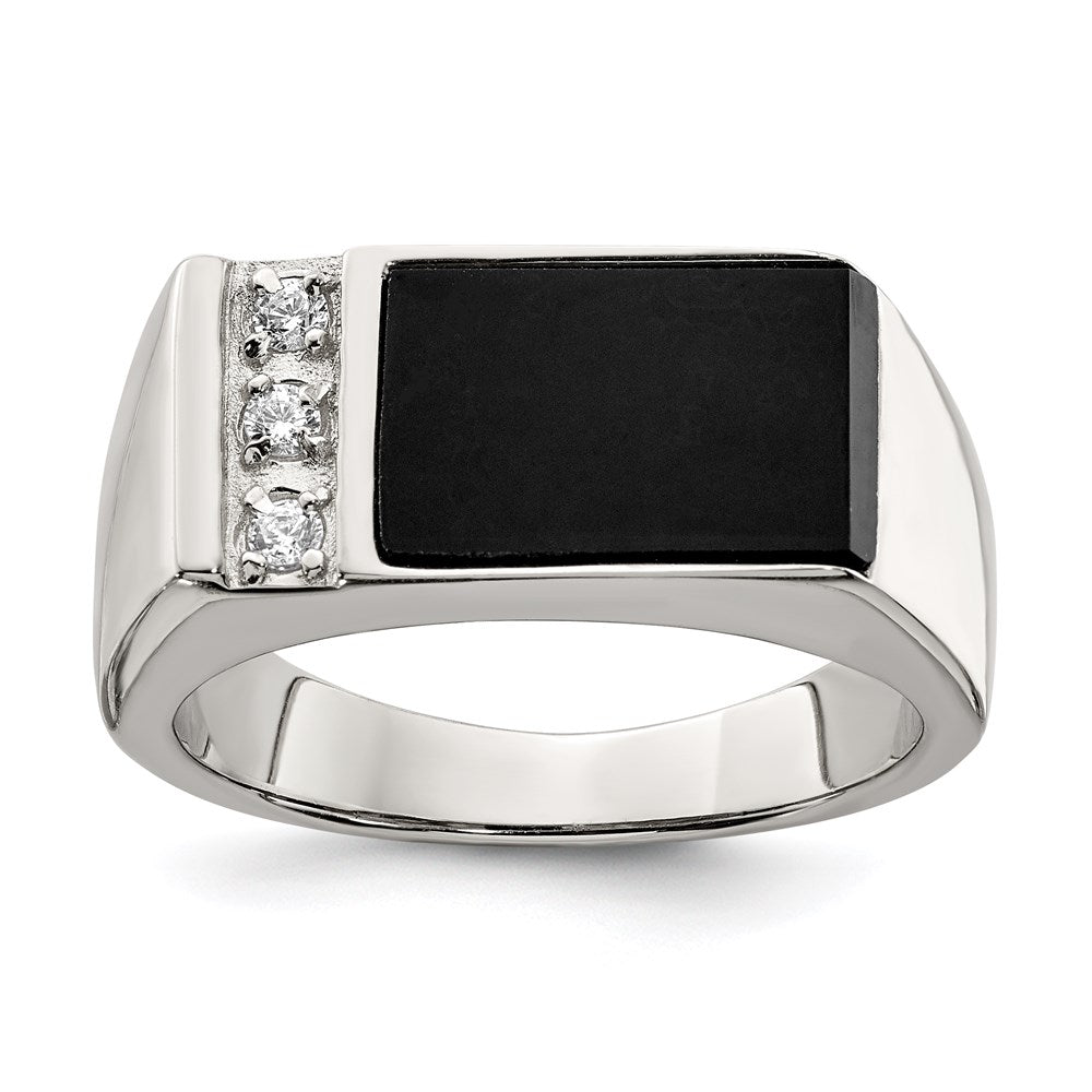 Sterlingsilber Rhodiniert Onyx & Zirkonia Ring