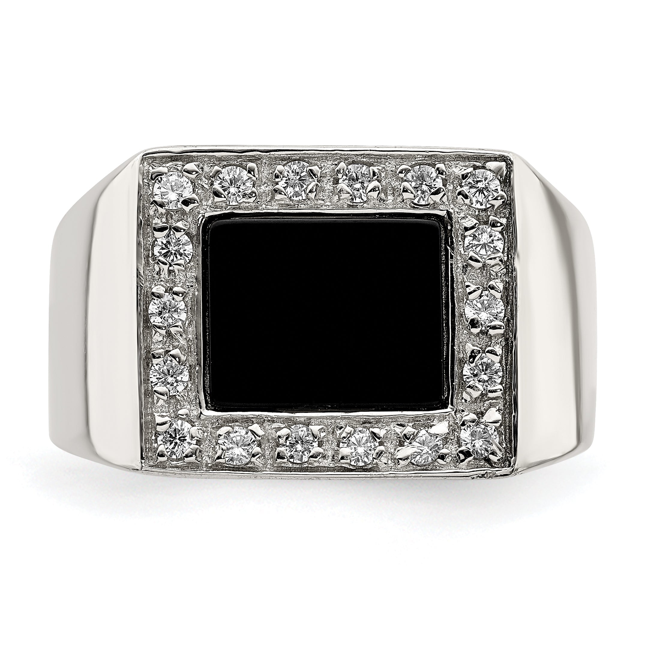 Sterlingsilber Rhodiniert Herren Zirkonia & Onyx Ring
