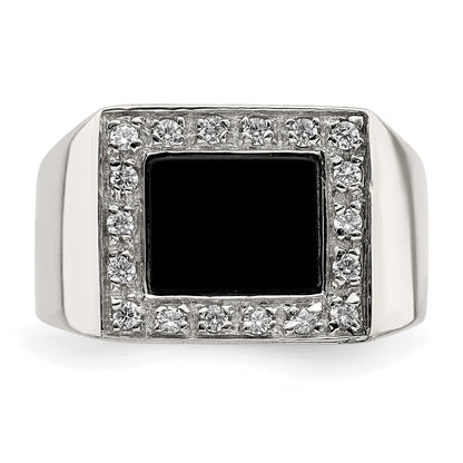 Sterlingsilber Rhodiniert Herren Zirkonia & Onyx Ring