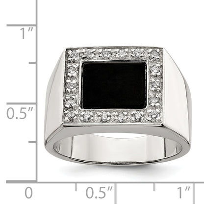 Sterlingsilber Rhodiniert Herren Zirkonia & Onyx Ring