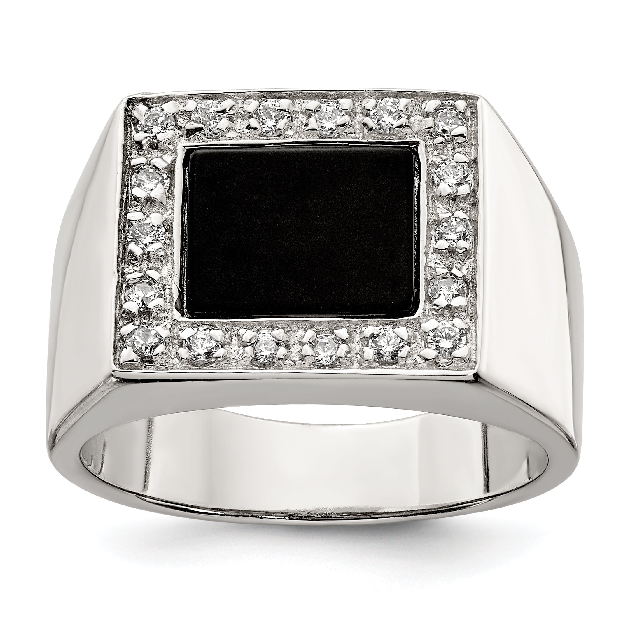 Sterlingsilber Rhodiniert Herren Zirkonia & Onyx Ring