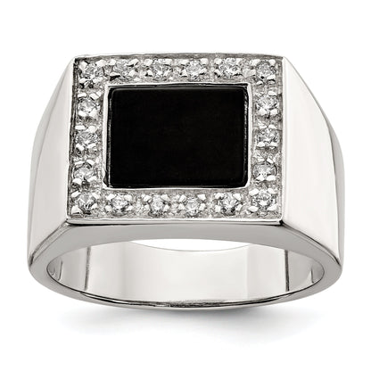 Sterlingsilber Rhodiniert Herren Zirkonia & Onyx Ring