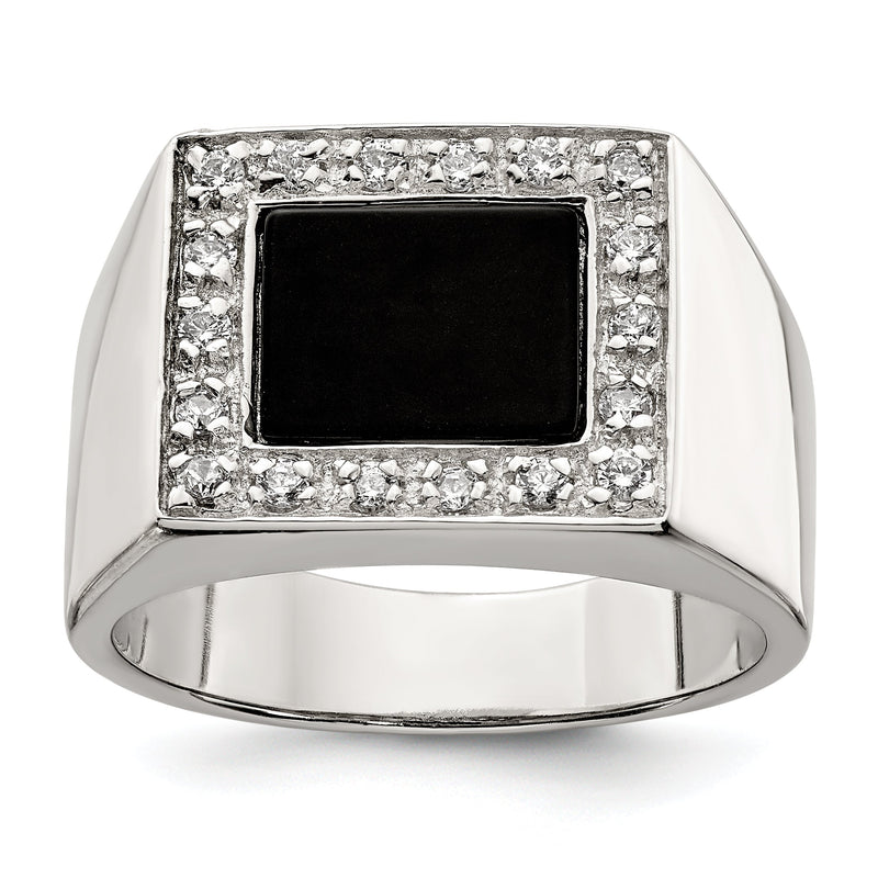 Sterlingsilber Rhodiniert Herren Zirkonia & Onyx Ring