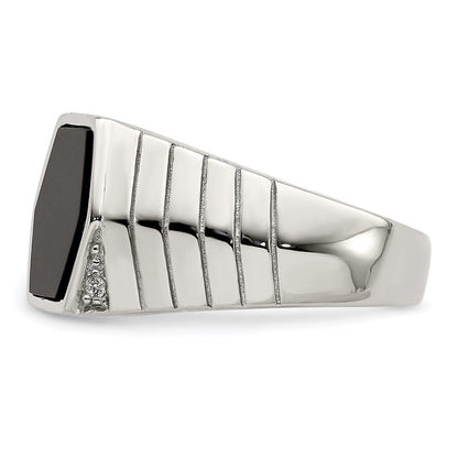 Sterlingsilber Rhodiniert Herren Zirkonia & Onyx Ring