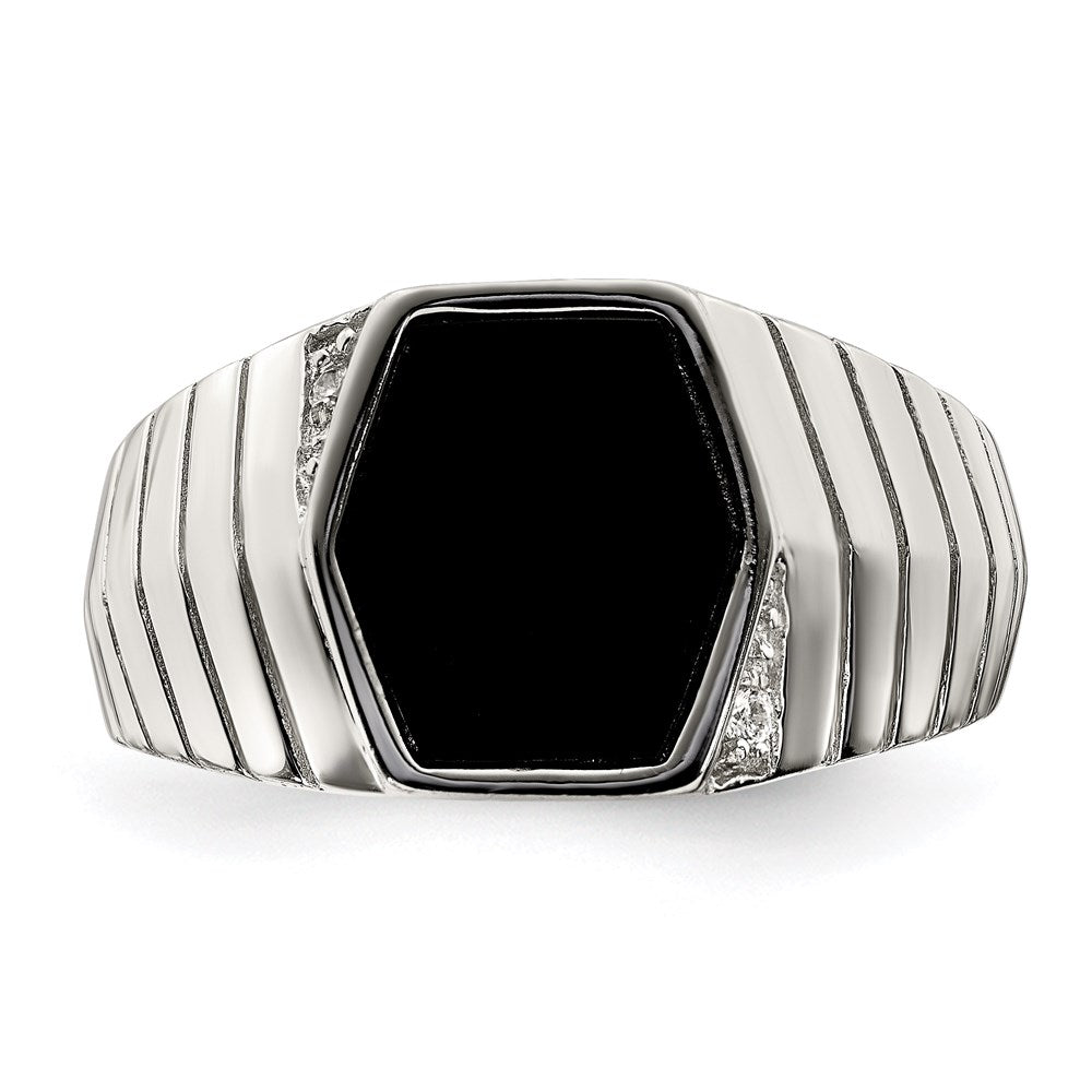Sterlingsilber Rhodiniert Herren Zirkonia & Onyx Ring