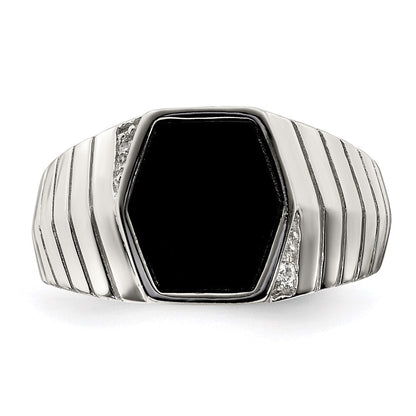 Sterlingsilber Rhodiniert Herren Zirkonia & Onyx Ring
