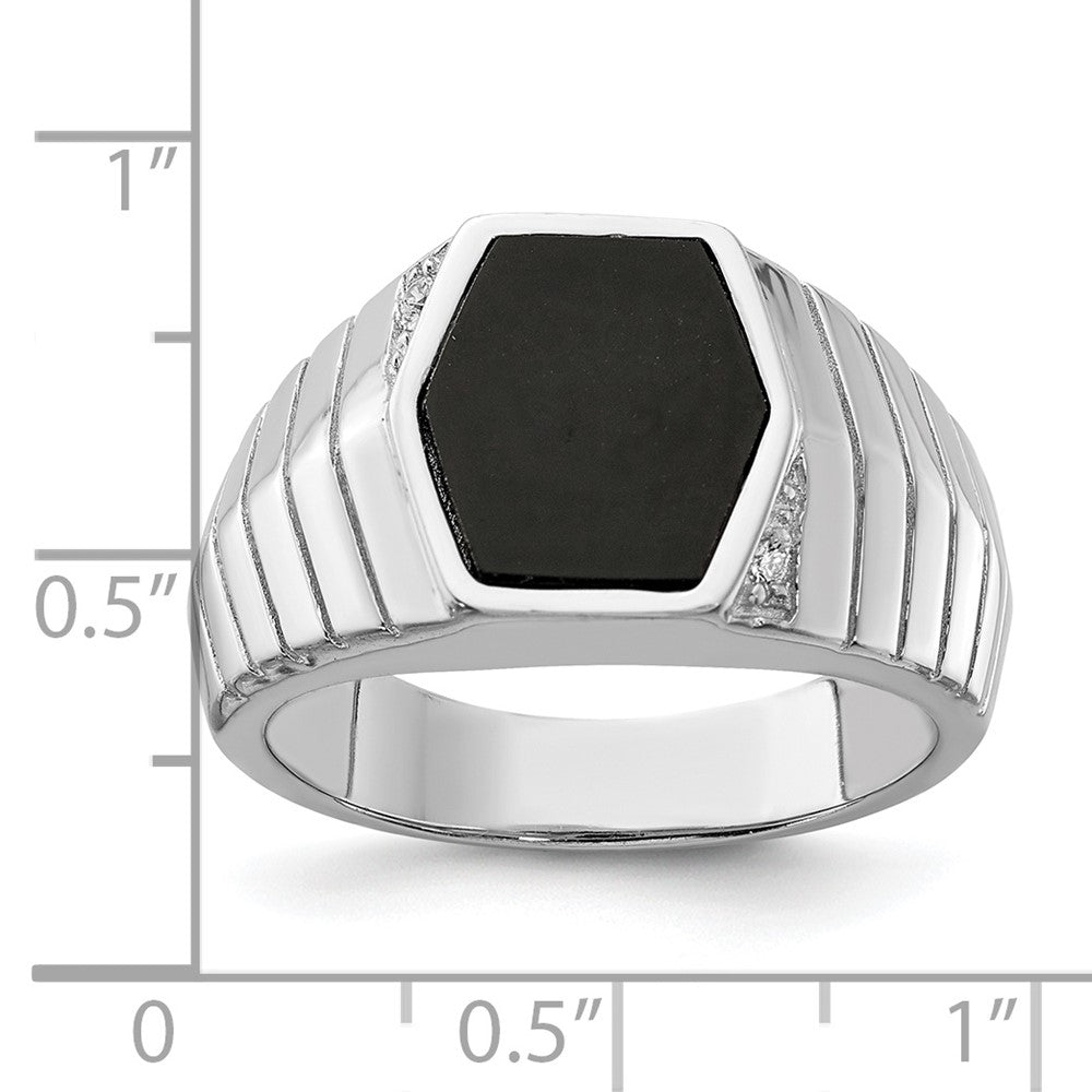 Sterlingsilber Rhodiniert Herren Zirkonia & Onyx Ring