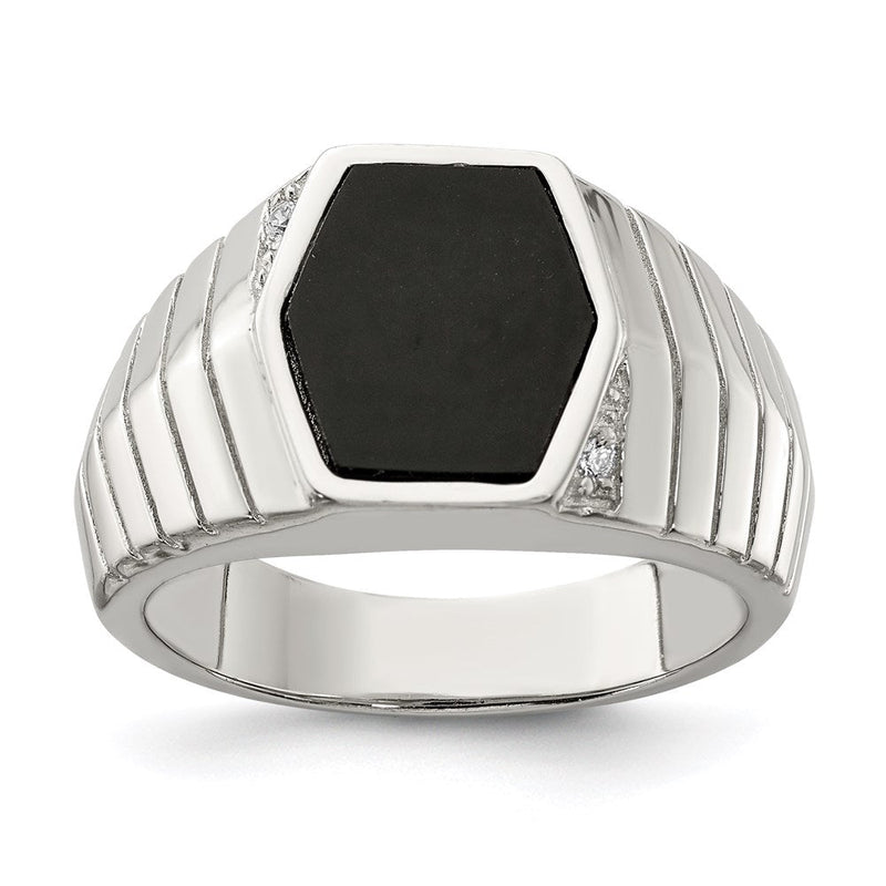 Sterlingsilber Rhodiniert Herren Zirkonia & Onyx Ring