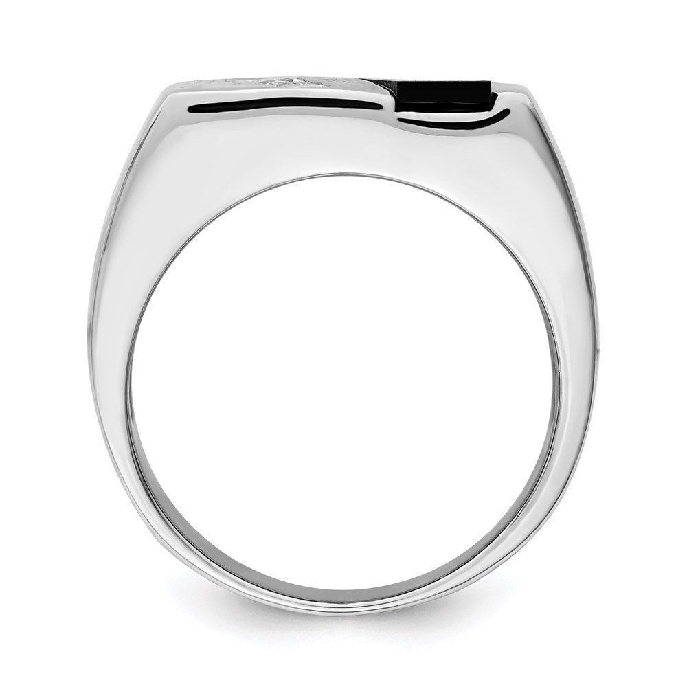 Sterlingsilber Rhodiniert Herren Zirkonia und Onyx Ring