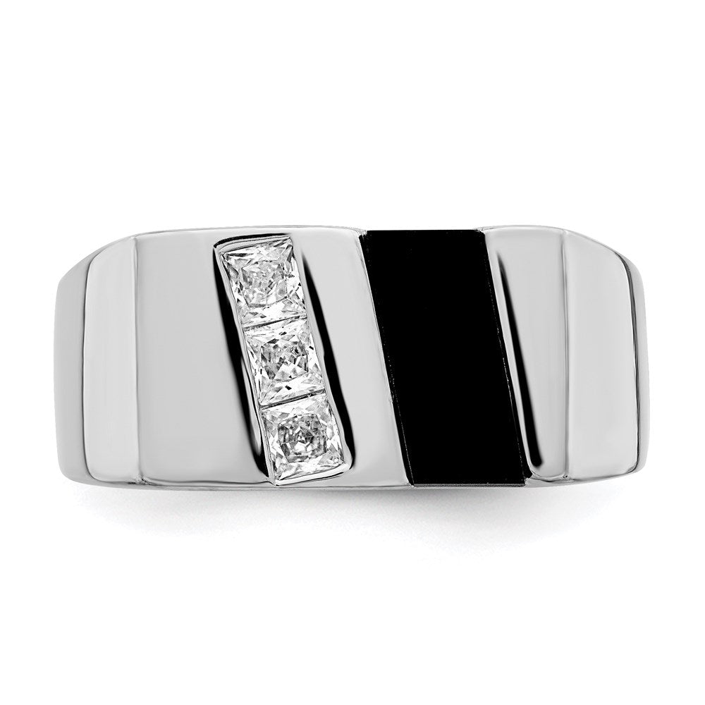 Sterlingsilber Rhodiniert Herren Zirkonia und Onyx Ring