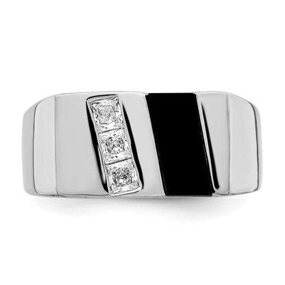 Sterlingsilber Rhodiniert Herren Zirkonia und Onyx Ring