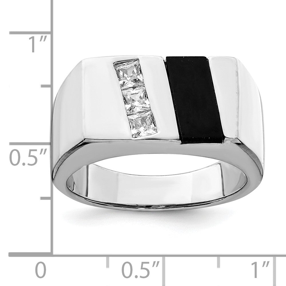 Sterlingsilber Rhodiniert Herren Zirkonia und Onyx Ring
