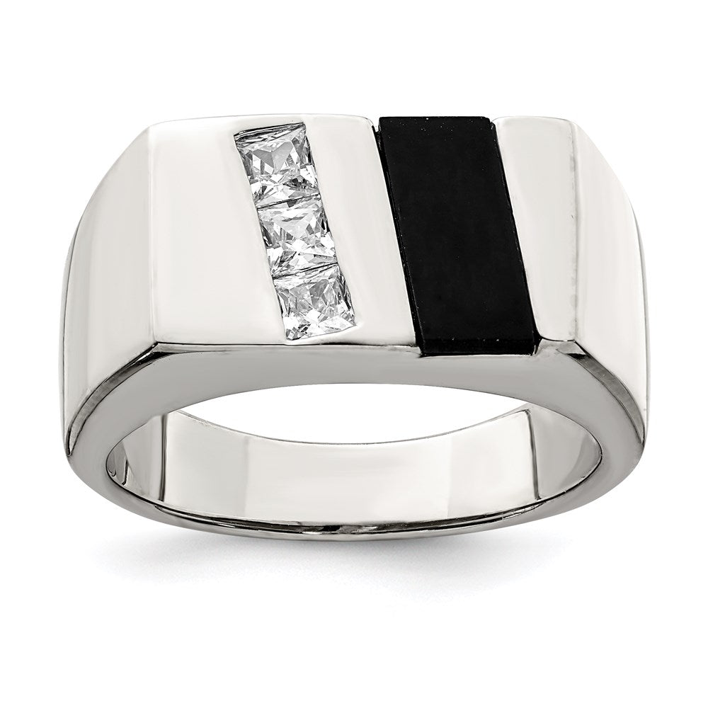 Sterlingsilber Rhodiniert Herren Zirkonia und Onyx Ring