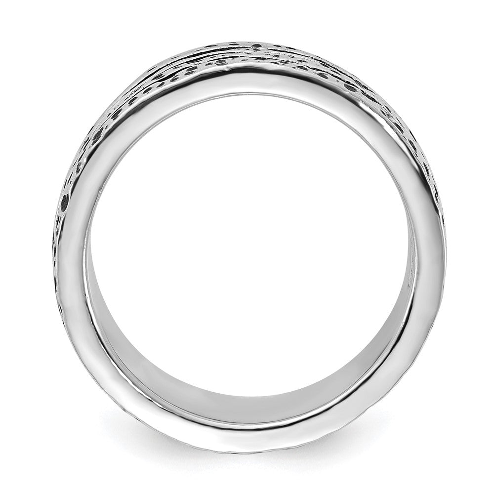 Sterlingsilber Poliert & Antikisiert Spotted Gerillt Ring (size 9 Nur)