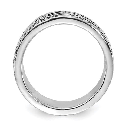 Sterlingsilber Poliert & Antikisiert Spotted Gerillt Ring (size 9 Nur)