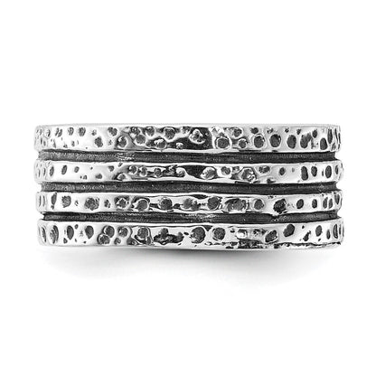 Sterlingsilber Poliert & Antikisiert Spotted Gerillt Ring (size 9 Nur)