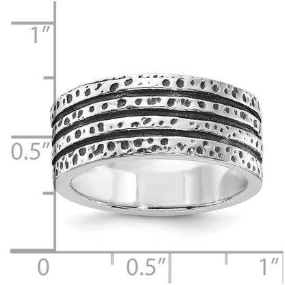 Sterlingsilber Poliert & Antikisiert Spotted Gerillt Ring (size 9 Nur)