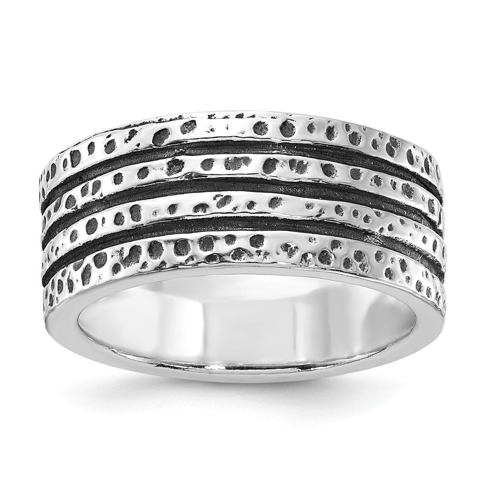Sterlingsilber Poliert & Antikisiert Spotted Gerillt Ring (size 9 Nur)