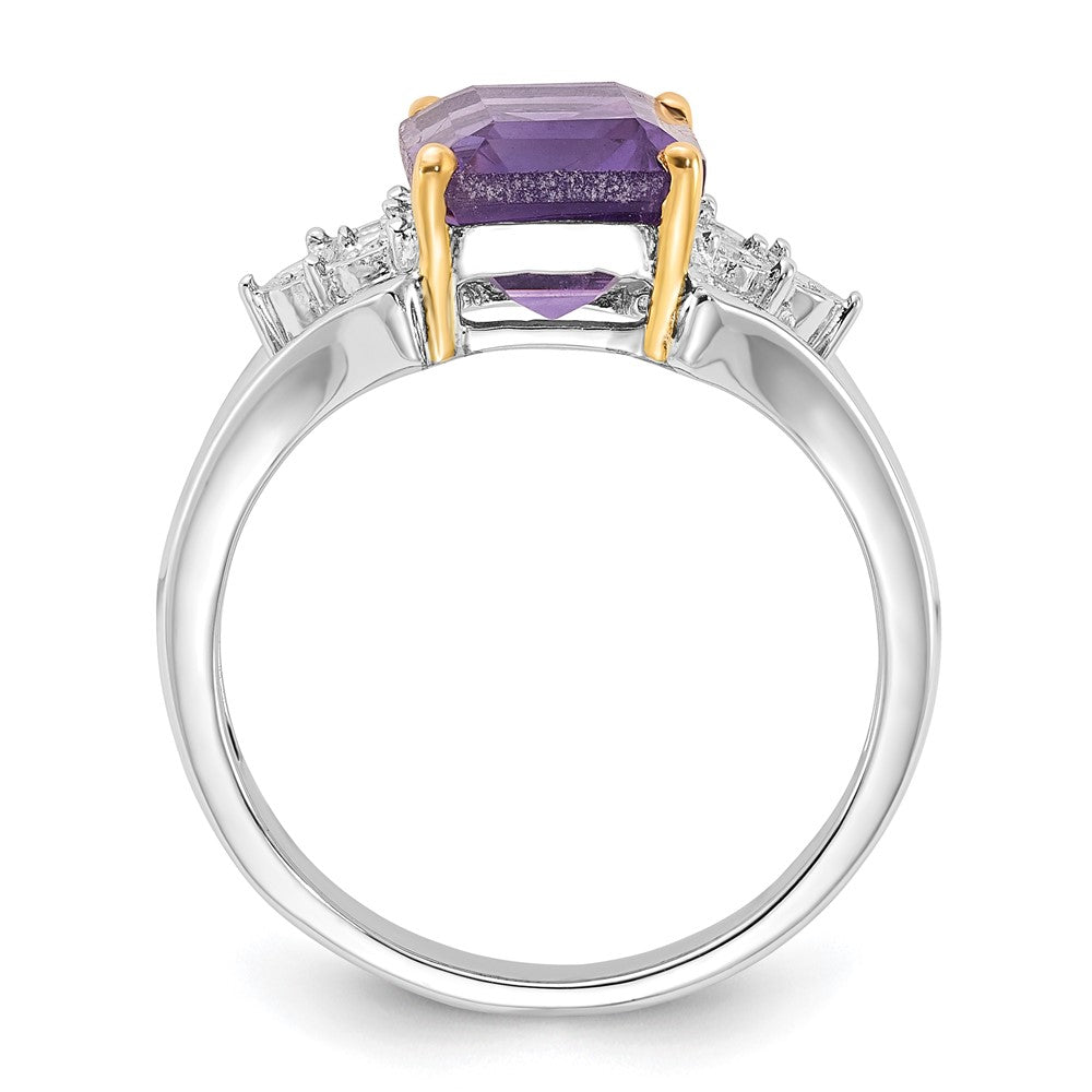 Sterlingsilber & 14K Akzente Amethyst und Diamant Ring